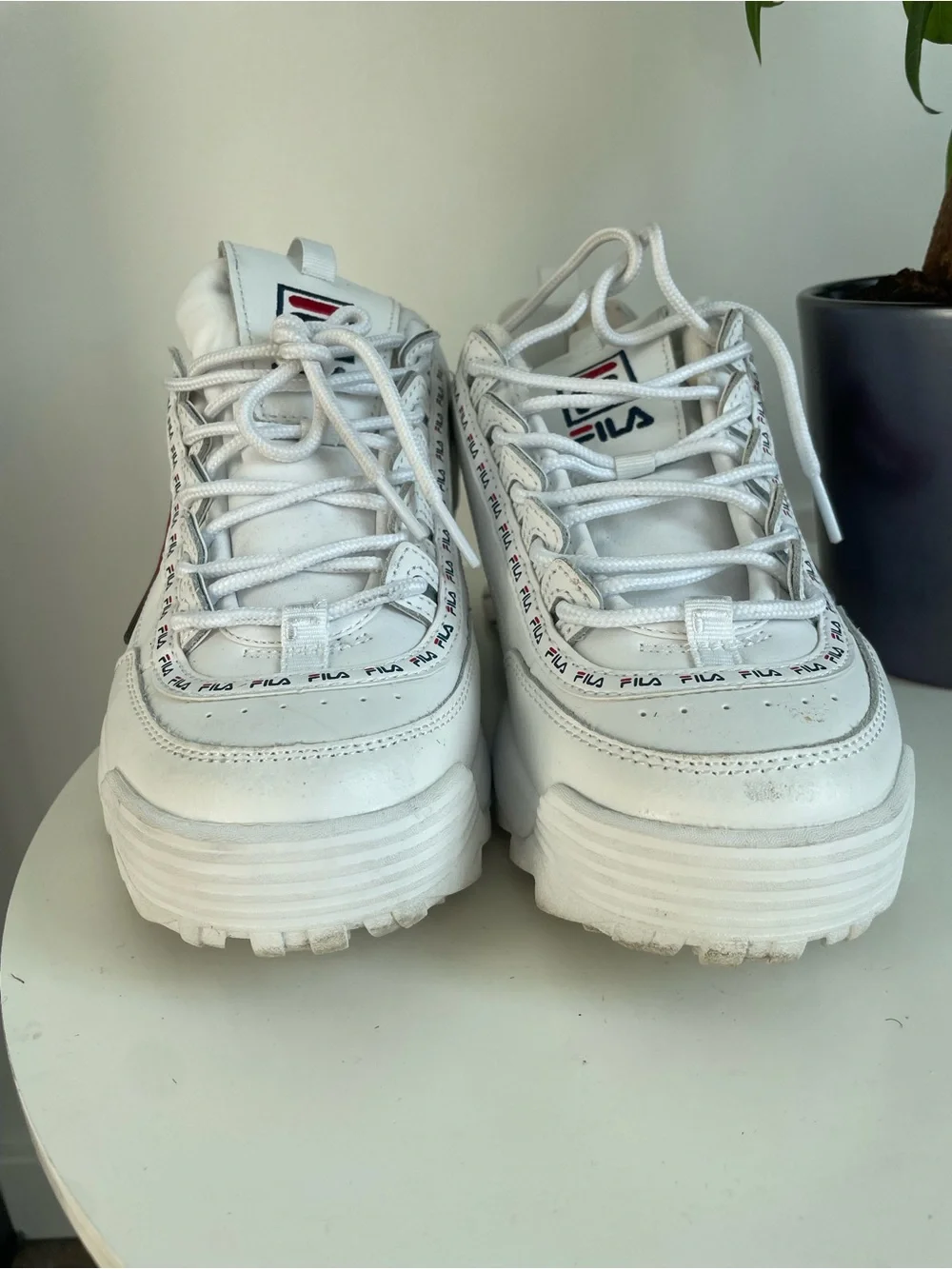 Women Size 10 Fila Disruptor II Premium Repeat Platform Shoes White Navy Red